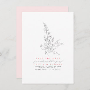 Met de hand getekende Wildbloemen Roze sparen de D Save The Date