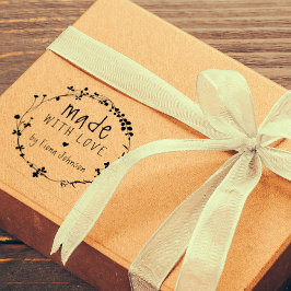 Met de hand getekende wilde bloem, met liefde gema rubberstempel