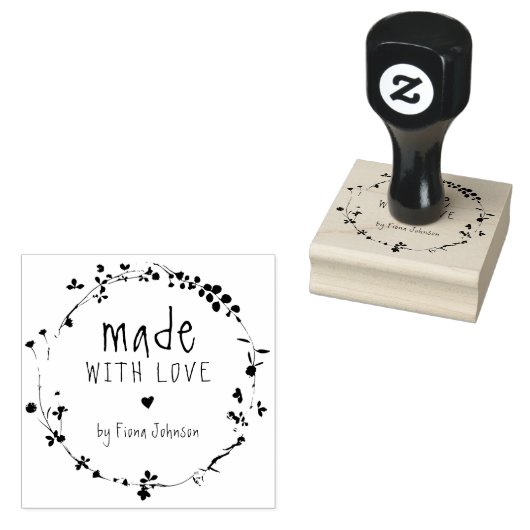 Met de hand getekende wilde bloem, met liefde gema rubberstempel (Gestempeld)