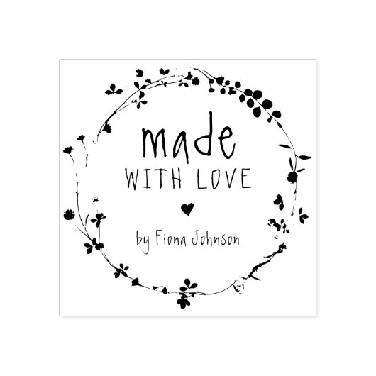 Met de hand getekende wilde bloem, met liefde gema rubberstempel (Afrduk)