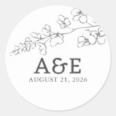 Met de hand getekende wilde bloemen eenvoudig eleg ronde sticker (Voorkant)