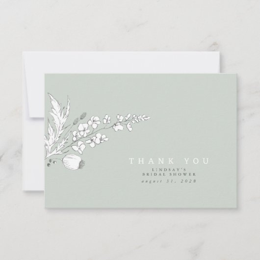 Met de hand getekende wilde bloemen Elegante Dank Bedankkaart (Voorkant)