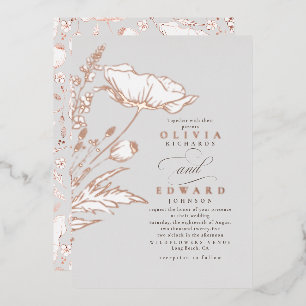 Met de hand getekende wilde bloemen Elegante Licht Folie Uitnodiging
