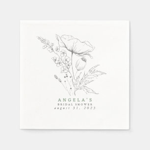 Met de hand getekende wilde bloemen elegante minim servet