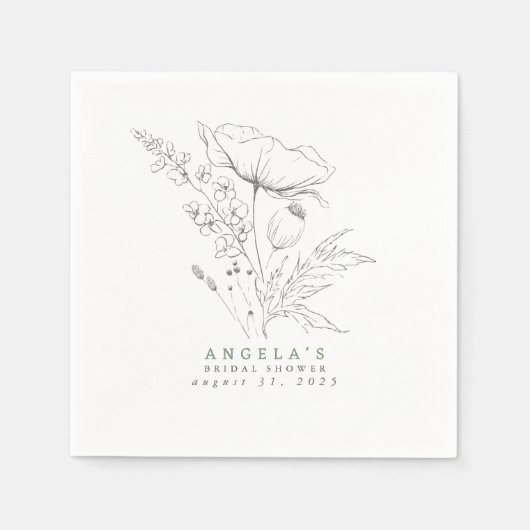 Met de hand getekende wilde bloemen elegante minim servet (Voorkant)