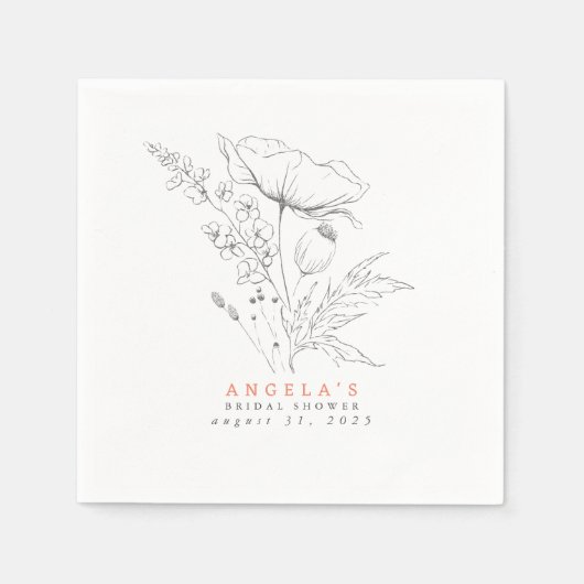 Met de hand getekende wilde bloemen elegante minim servet (Voorkant)