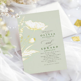 Met de hand getekende wilde bloemen Elegante Salie Folie Uitnodiging