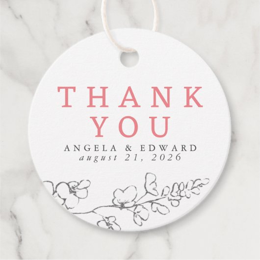 Met de hand getekende wilde bloemen minimalistisch bedankjes labels (Voorkant)