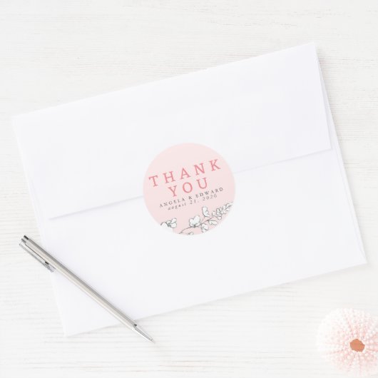Met de hand getekende wilde bloemen minimalistisch ronde sticker (Envelop)