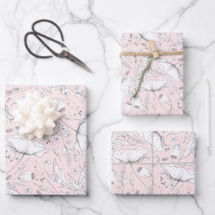 Met de hand getekende wilde bloemen potlood schets inpakpapier vel