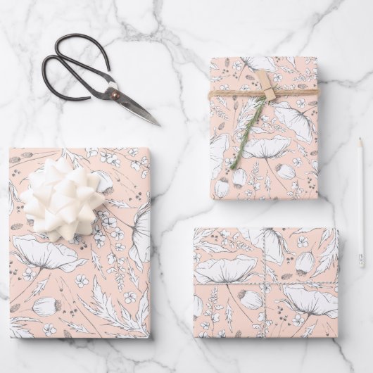 Met de hand getekende wilde bloemen potlood schets inpakpapier vel (Voorkant)