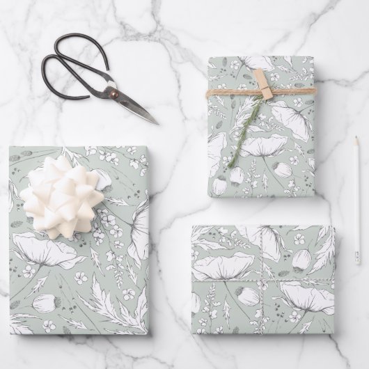 Met de hand getekende wilde bloemen potlood schets inpakpapier vel (Voorkant)