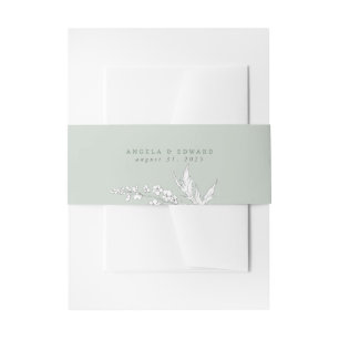 Met de hand getekende wilde bloemen Sage Green Ele Uitnodigingen Wikkel