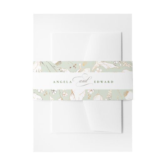 Met de hand getekende wilde bloemen Sage Green Ele Uitnodigingen Wikkel (Voorkant Voorbeeld)