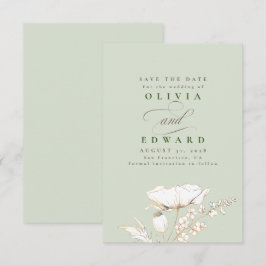 Met de hand getekende wilde bloemen Sage Green Sav Save The Date