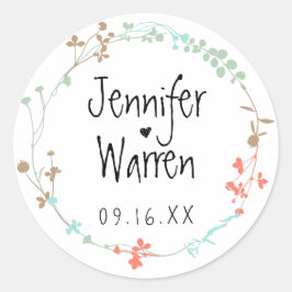 Met de hand getekende Wildflower Wreated Personali Ronde Sticker