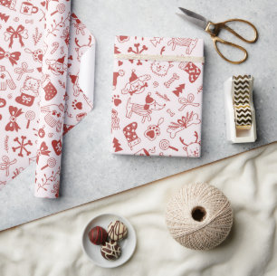 Met de Hand Getekende Winter Honden Doodle Inpakpa Cadeaupapier