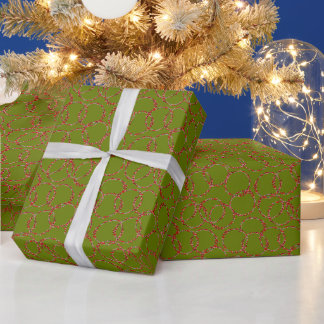 Met de Hand Getekende Winterbessen Krans Groen Cadeaupapier