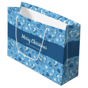 Met de Hand Getekende Winterpatroon Blauwe Grote C Groot Cadeauzakje