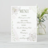 Met de hand getekende witte lelie trouwmenu kaart (Staand voorkant)