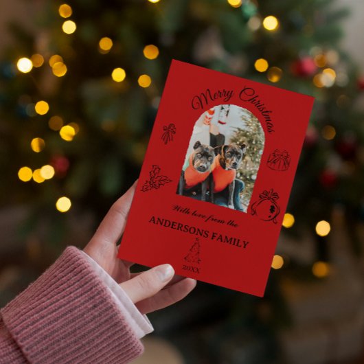 Met de hand getekende witzige platte kerstkaart