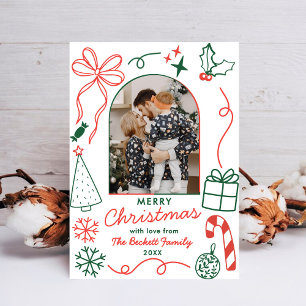 Met de Hand Getekende Wizige Kerst Foto Boog Feestdagenkaart