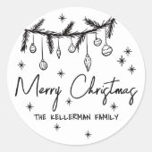 Met de Hand Getekende Wizige Kerstmis Ronde Sticker (Voorkant)