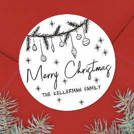 Met de Hand Getekende Wizige Kerstmis Ronde Sticker