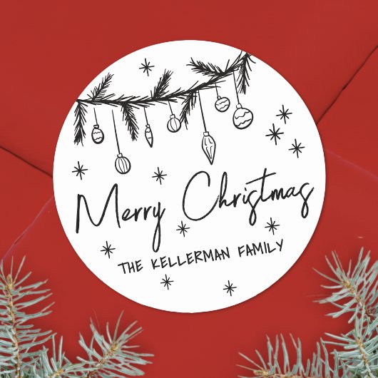 Met de Hand Getekende Wizige Kerstmis Ronde Sticker