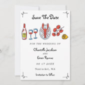Met de Hand Getekende Zeevruchten Kreeft Strand Th Save The Date (Voorkant)