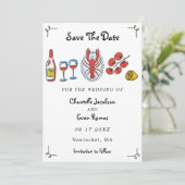Met de Hand Getekende Zeevruchten Kreeft Strand Th Save The Date (Staand voorkant)