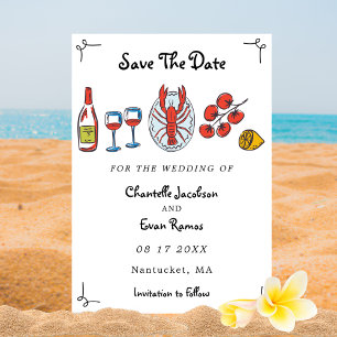 Met de Hand Getekende Zeevruchten Kreeft Strand Th Save The Date