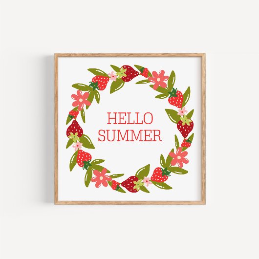 Met de Hand Getekende Zomer Aardbei Krans Kunstpri Poster