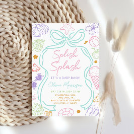 Met de Hand Getekende Zomer Zwembad Baby Shower Kaart