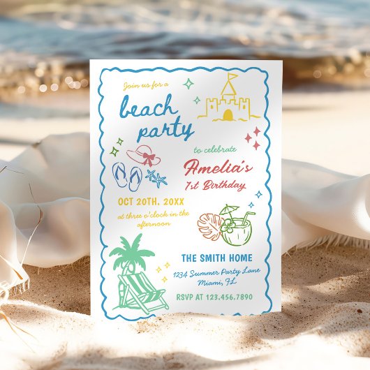 Met de hand getekende zomerpret aangepaste strandf kaart