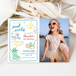 Met de Hand Getekende Zomerpret Aangepaste Zwembad Kaart