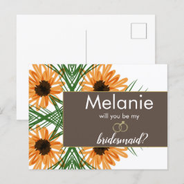 Met de hand getekende Zonnebloem Bruidsmeisje Uitn Feestdagenkaart