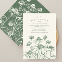 Met de hand getekende zonnebloemen Boho saliegroen