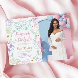 Met de hand getekende zwangere vrouw & zomer baby  kaart
