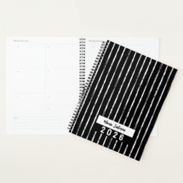 Met de Hand Getekende Zwart-Wit Strepen Jaarplanne Planner