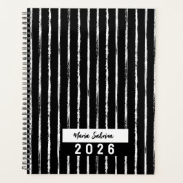 Met de Hand Getekende Zwart-Wit Strepen Jaarplanne Planner