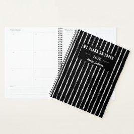 Met de Hand Getekende Zwart-Wit Strepen Jaarplanne Planner