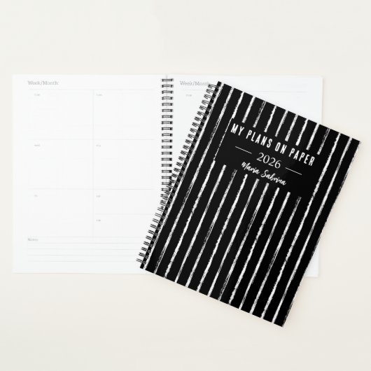 Met de Hand Getekende Zwart-Wit Strepen Jaarplanne Planner (Display)