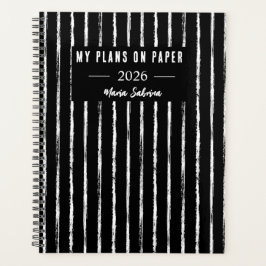 Met de Hand Getekende Zwart-Wit Strepen Jaarplanne Planner