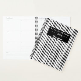 Met de Hand Getekende Zwart-Wit Strepen Jaarplanne Planner