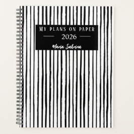 Met de Hand Getekende Zwart-Wit Strepen Jaarplanne Planner