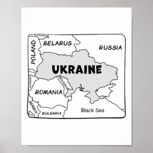 Met de hand getekende zwarte lijn kaart van Oekraï Poster