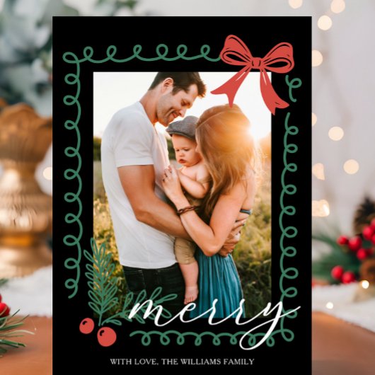 Met de hand getekende Zwarte Rode Groene Prettig K Feestdagenkaart