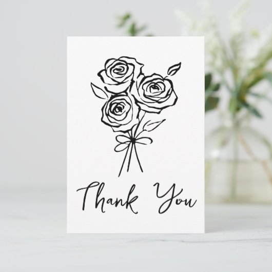 Met de Hand Getekende Zwarte Rozen Boeket Bruidsfe Bedankkaart (Staand voorkant)