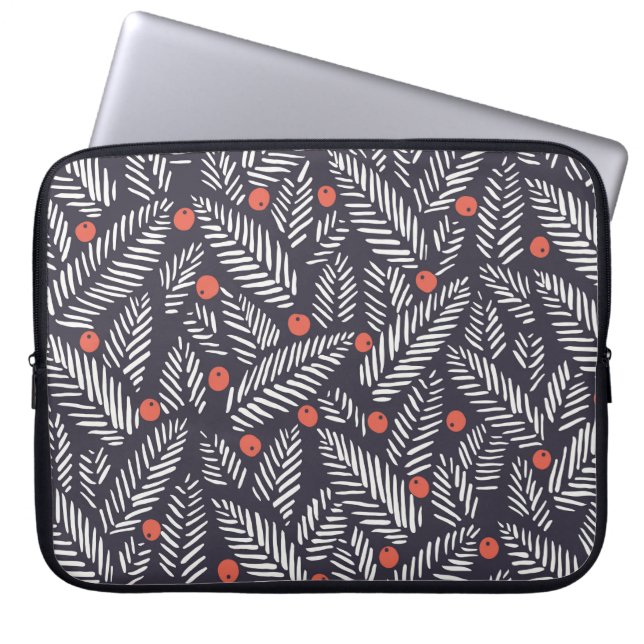Met de hand getrokken abstract kerstblad, roodheil laptop sleeve (Voorkant)